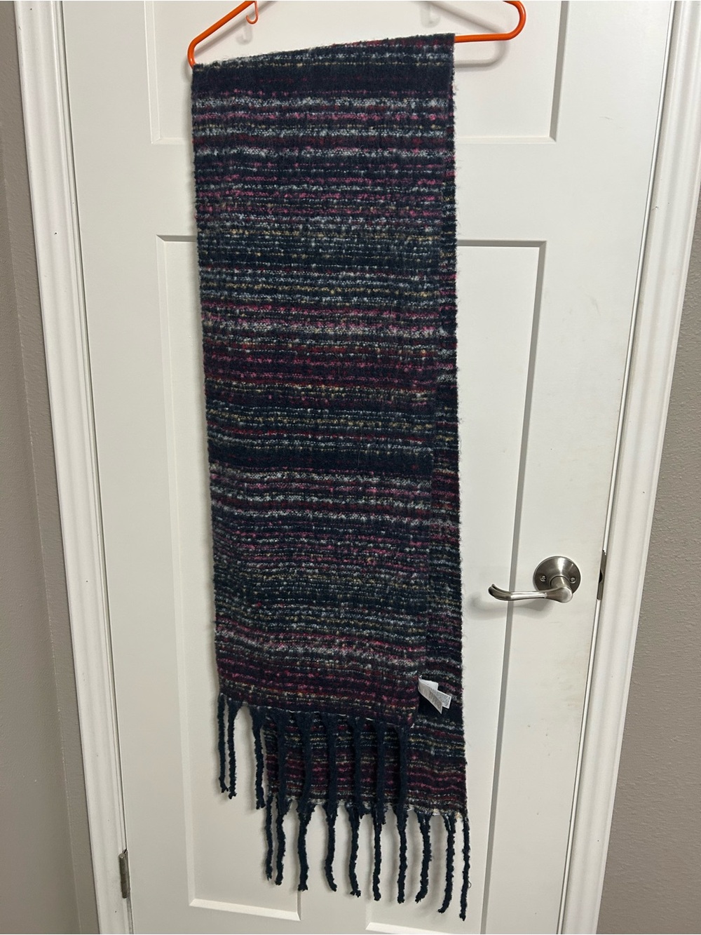 Old Navy Striped Knit Fringe Scarf in Navy, Purple & Pink